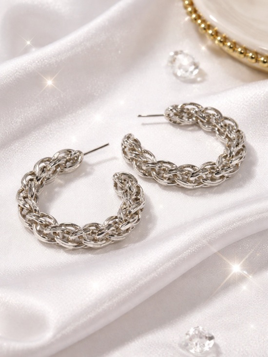 Jewelry - Chunky Silver Chain Hoop Earrings Bold Statement Hoops